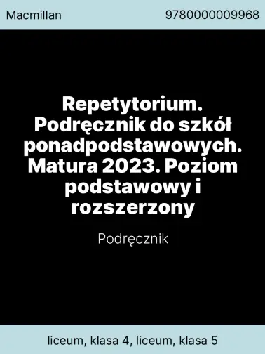 Repetytorium. Podręcznik do szkół ponadpodstawowych. Matura 2023. Poziom podstawowy i rozszerzony